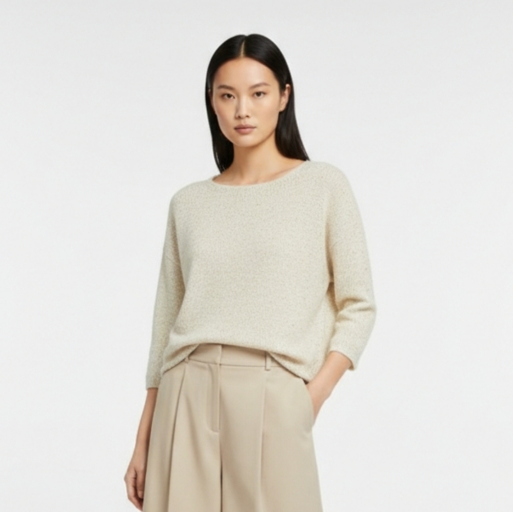 Mango Gold Flecked Fine Knit Cream Sweater